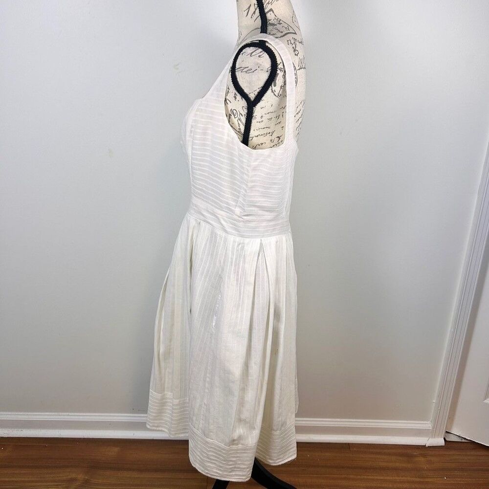 Liz Claiborne White Cotton Striped Sundress Womens Size 14 Pleated Midi Dress - Picture 4 of 12